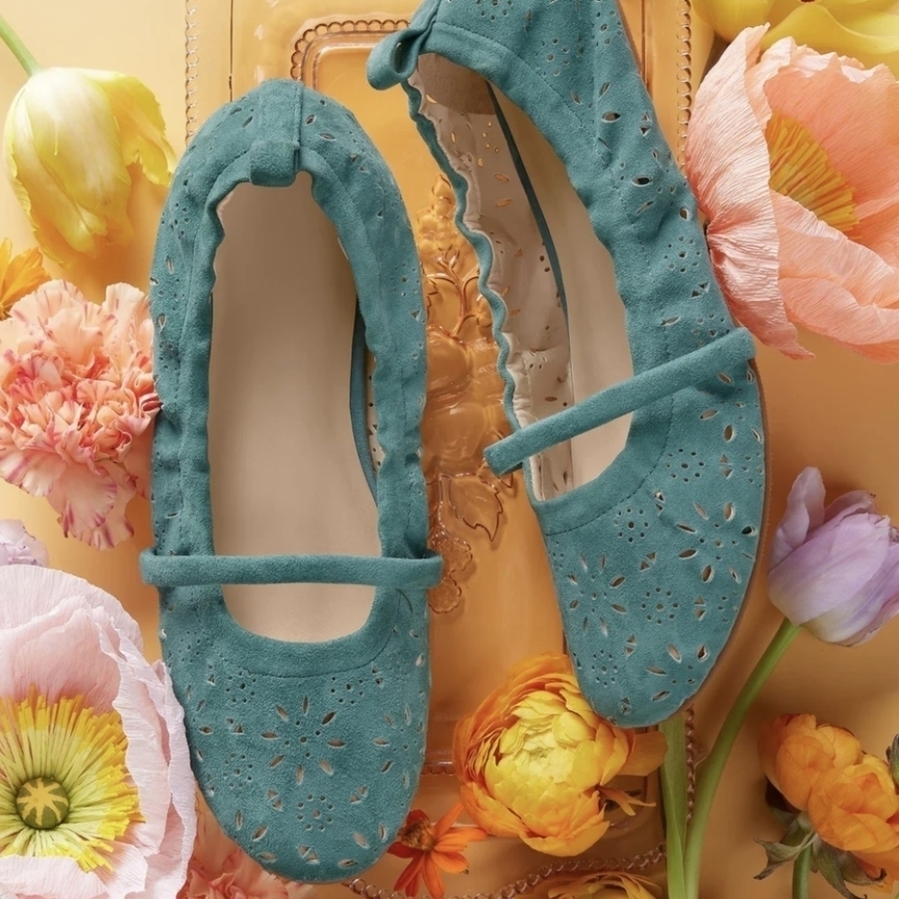 NWT Silent D Bella Ann Suede Flats Petrol Blue-Green 37 6.5-7